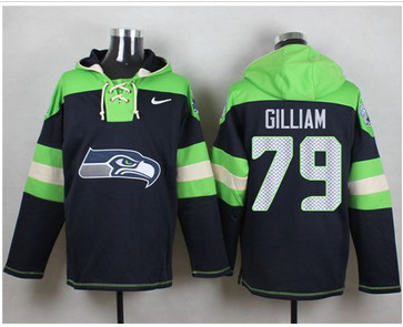 Nike Seattle Seahawks #79 Garry Gilliam Steel Blue Player Pullover NFL Hoodie