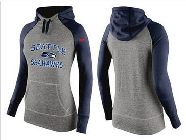 Women Nike Seattle Seahawks Performance Hoodie Grey & Dark Blue_2