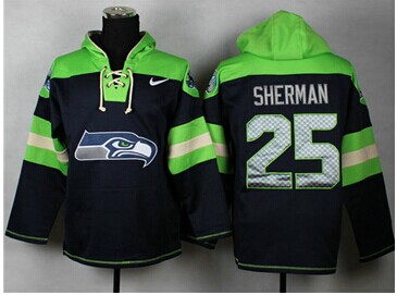 Seattle Seahawks #25 Richard Sherman Green_Blue Sawyer Hooded Sweatshirt NFL Hoodie