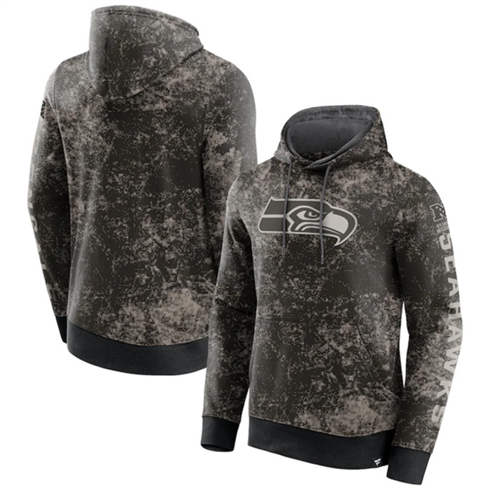 Men's Seattle Seahawks Black Gray Blackout Tonal Pullover Hoodie