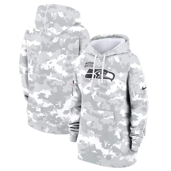 Women's Seattle Seahawks 2024 Arctic Camo Salute To Service Club Fleece Pullover Hoodie(Run Small)