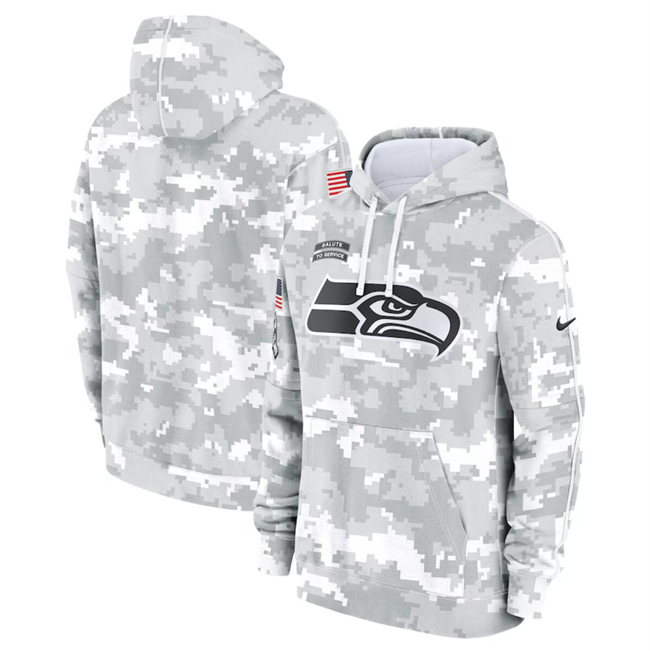 Youth Seattle Seahawks 2024 White Gray Salute To Service Pullover Hoodie