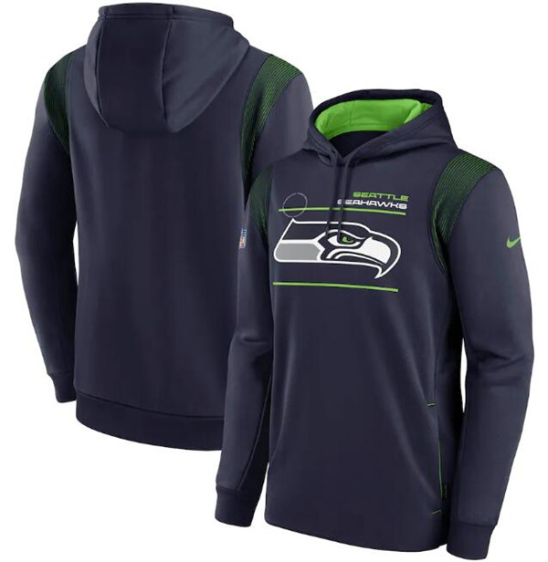 Men's Seattle Seahawks 2021 Navy Sideline Logo Performance Pullover Hoodie