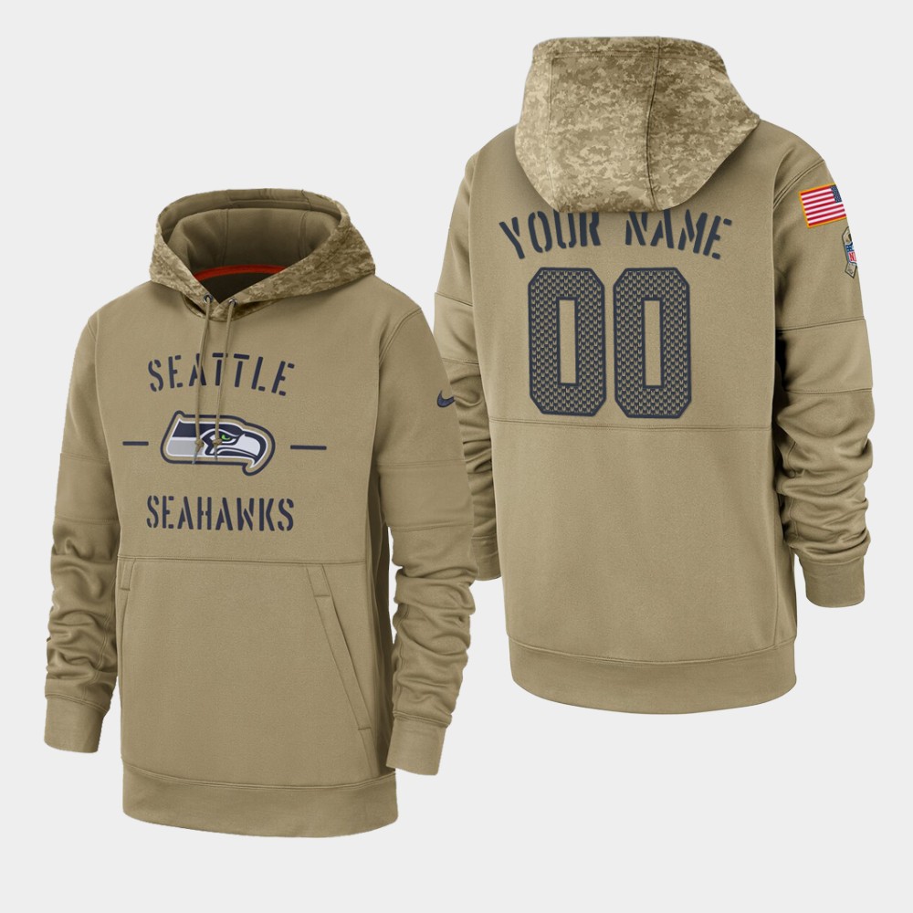 Men's Seattle Seahawks Custom 2019 Salute to Service Sideline Therma Pullover Hoodie - Tan