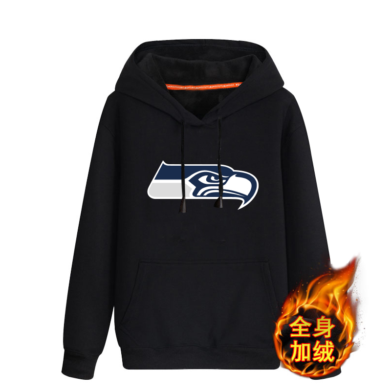 Seattle Seahawks Black Men's Winter Thicken NFL Pullover Hoodie