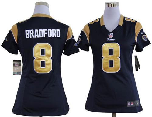 women NEW st. louis rams 8 sam bradford blue jerseys