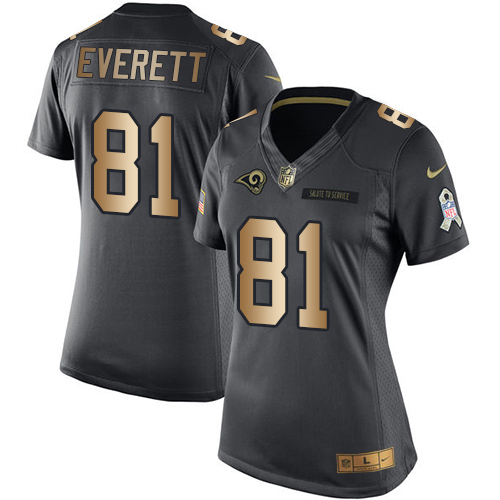 Nike Rams #81 Gerald Everett Black Women's Stitched NFL Limited Gold Salute to Service Jersey