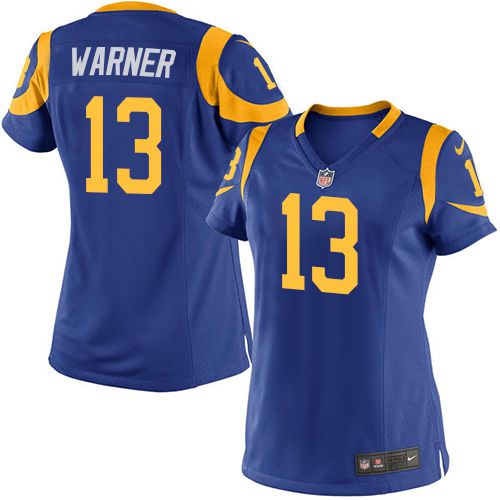 Nike Rams #13 Kurt Warner Royal Blue Alternate Women's Stitched NFL Elite Jersey