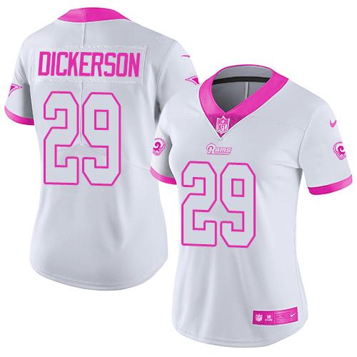 Nike Rams #29 Eric Dickerson White Pink Women's Stitched NFL Limited Rush Fashion Jersey