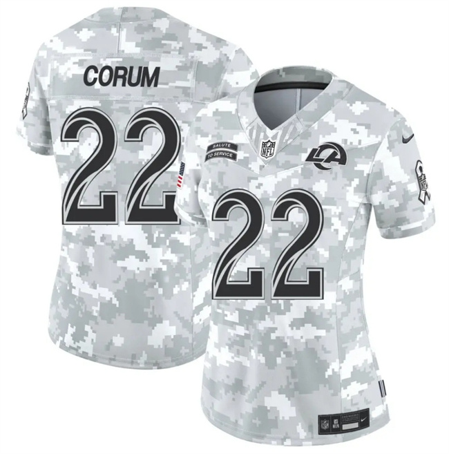 Women's Los Angeles Rams #22 Blake Corum 2024 F.U.S.E Arctic Camo Salute To Service Limited Stitched Football Jersey(Run Small)