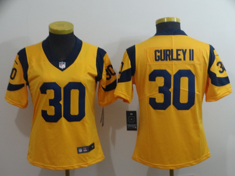 Women Nike Rams 30 Todd Gurley II Gold Women Vapor Untouchable Limited Jersey