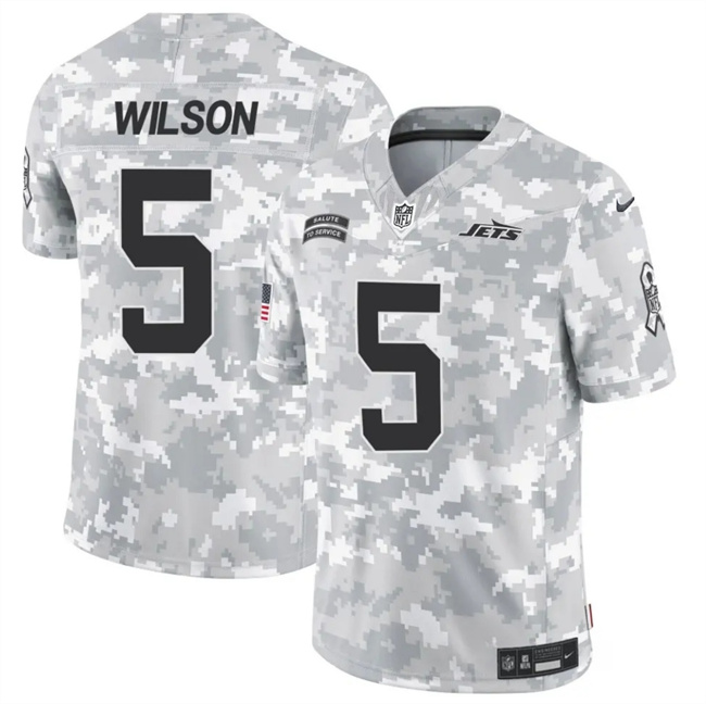 Men's New York Jets #5 Garrett Wilson 2024 F.U.S.E Arctic Camo Salute To Service Limited Stitched Football Jersey