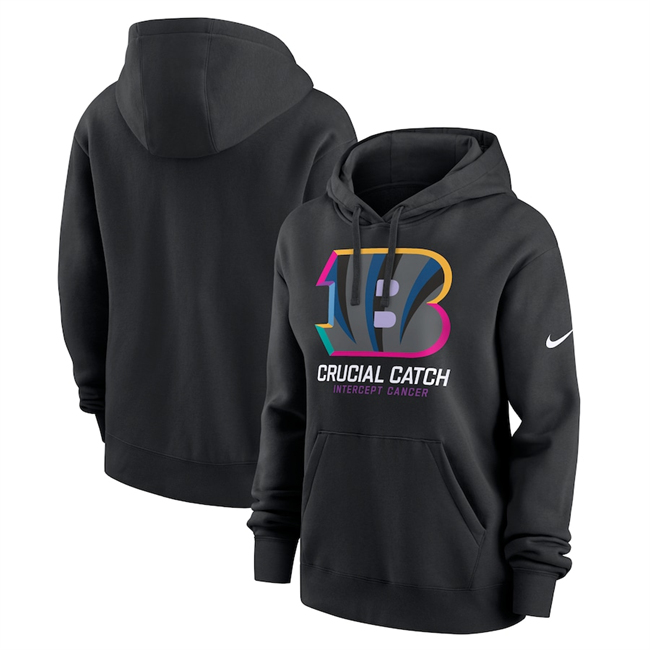 Women's Cincinnati Bengals Black 2024 Crucial Catch Club Pullover Hoodie(Run Small)