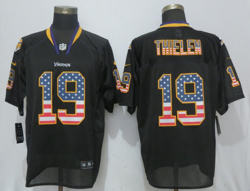 Nike Vikings 19 Adam Thielen Black USA Flag Fashion Elite Jersey