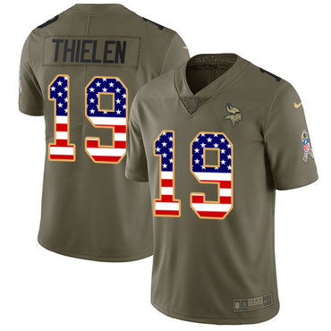 Nike Vikings #19 Adam Thielen Olive USA Flag Men's Stitched NFL Limited 2017 Salute To Service Jersey