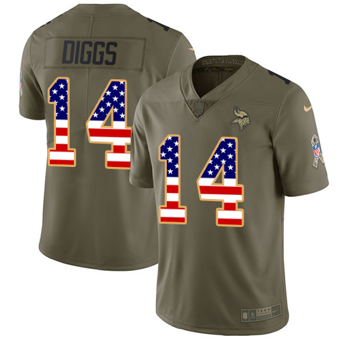 Nike Vikings #14 Stefon Diggs Olive USA Flag Men's Stitched NFL Limited 2017 Salute To Service Jersey