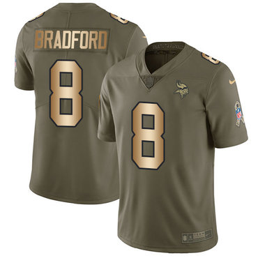 Nike Vikings #8 Sam Bradford Olive Gold Men's Stitched NFL Limited 2017 Salute To Service Jersey