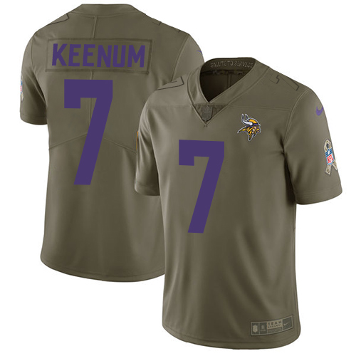 Nike Vikings #7 Case Keenum Olive Men's Stitched NFL Limited 2017 Salute to Service Jersey