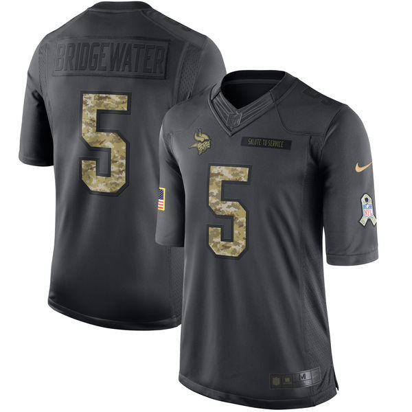 Nike Vikings 5 Teddy Bridgewater Anthracite Salute To Service Limited Jersey