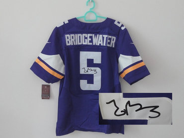 Nike Minnesota Vikings #5 Teddy Bridgewater Purple Elite Signed Jersey