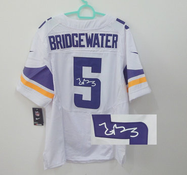 Nike Minnesota Vikings #5 Teddy Bridgewater White Elite Signed Jersey