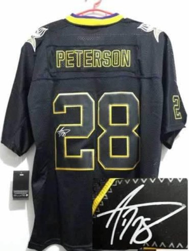 NEW Signed Elite Minnesota Vikings 28 Adrian Peterson Lights out Black