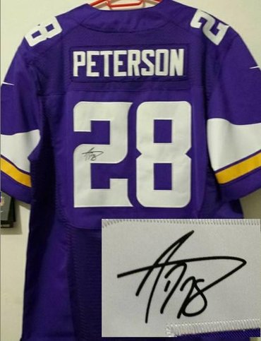 2013 New Minnesota Vikings #28 Adrian Peterson Purple Jerseys(Signed Elite)