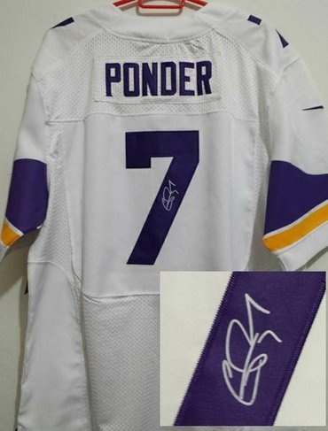 2013 New Minnesota Vikings #7 Christian Ponder White Jerseys(Signed Elite)