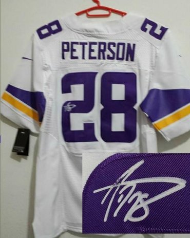 2013 New Minnesota Vikings #28 Adrian Peterson White Jerseys(Signed Elite)