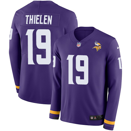 Nike Vikings #19 Adam Thielen Purple Team Color Men's Stitched NFL Limited Therma Long Sleeve Jersey