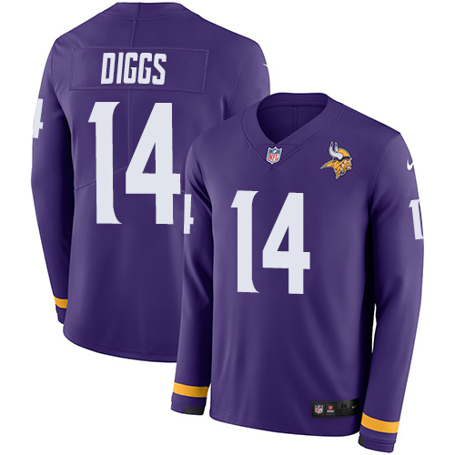 Nike Vikings #14 Stefon Diggs Purple Team Color Men's Stitched NFL Limited Therma Long Sleeve Jersey