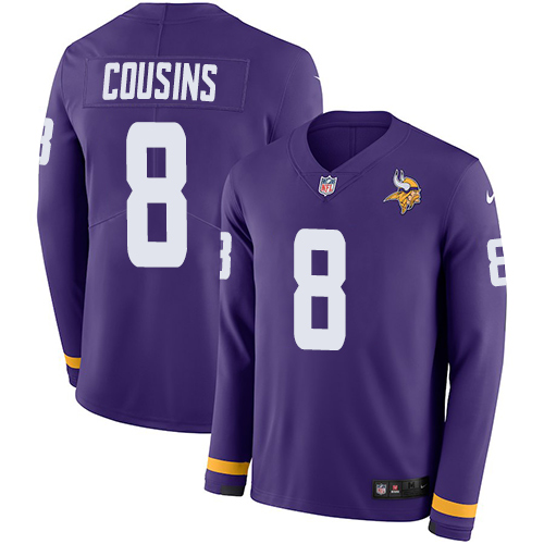 Nike Vikings #8 Kirk Cousins Purple Team Color Men's Stitched NFL Limited Therma Long Sleeve Jersey