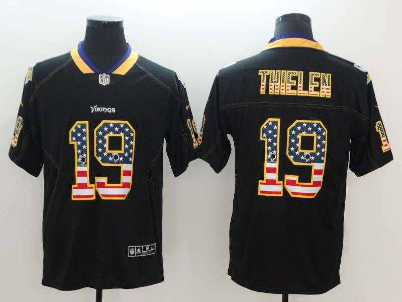 Nike Vikings 19 Adam Thielen Black USA Flag Fashion Color Rush Limited Jersey