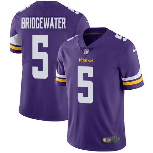 Nike Vikings #5 Teddy Bridgewater Purple Team Color Men's Stitched NFL Vapor Untouchable Limited Jersey