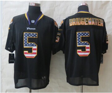 2014 New Minnesota Vikings 5 Bridgewater USA Flag Fashion Black Elite Jerseys