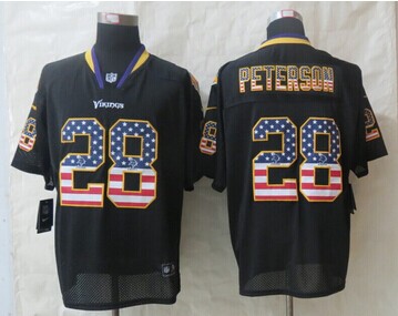 2014 New Minnesota Vikings 28 Peterson USA Flag Fashion Black Elite Jerseys