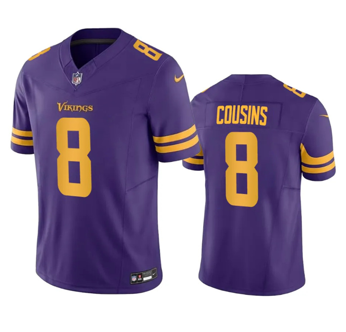 Men's Minnesota Vikings #8 Kirk Cousins Purple 2023 F.U.S.E. Color Rush Stitched Jersey