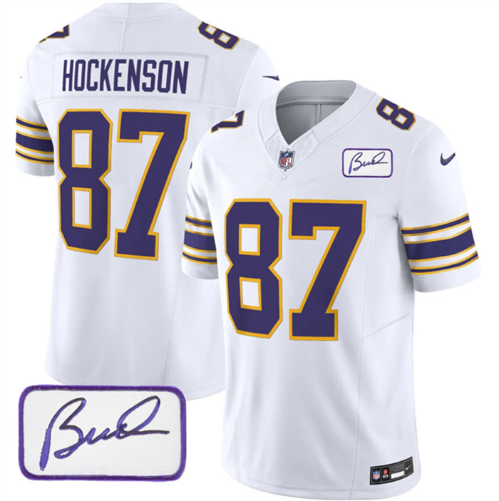 Men's Minnesota Vikings #87 T.J. Hockenson White 2023 F.U.S.E. Bud Grant Patch Vapor Limited Stitched Jersey