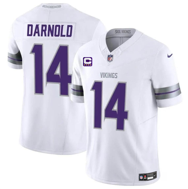 Men's Minnesota Vikings #14 Sam Darnold White 2024 F.U.S.E. With 4-Star C Patch Winter Warrior Limited Stitched Jersey