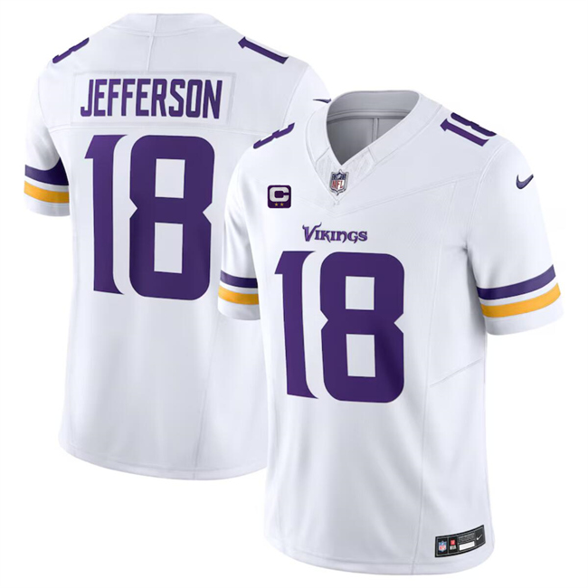 Men's Minnesota Vikings #18 Justin Jefferson White 2024 F.U.S.E. With 2-Star C Patch Vapor Limited Stitched Jersey