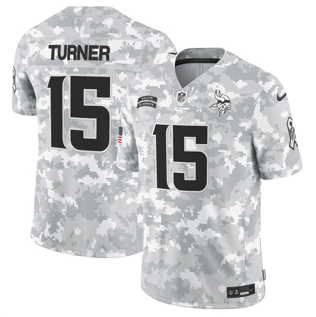 Men's Minnesota Vikings #15 Dallas Turner 2024 F.U.S.E Arctic Camo Salute To Service Limited Stitched Football Jersey