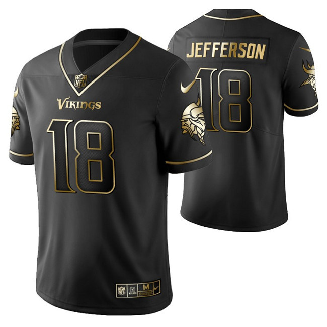 Men's Minnesota Vikings #18 Justin Jefferson Black 2021 Golden Edition Limited Stitched Football Jersey