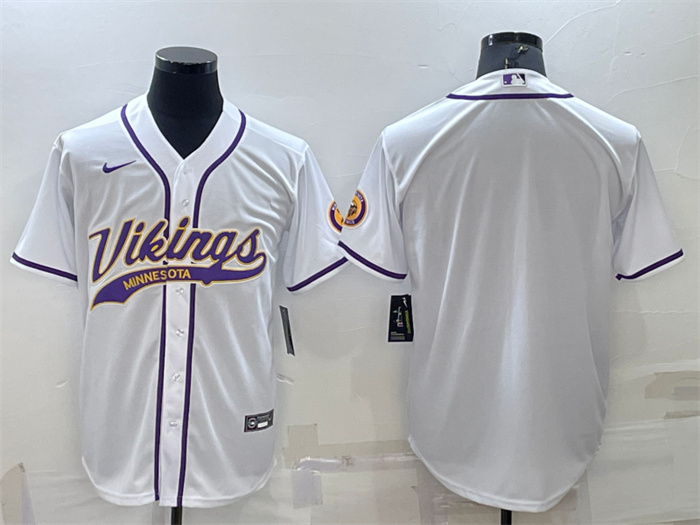 Men's Minnesota Vikings Blank White With Patch Cool Base Stitched Baseball Jersey