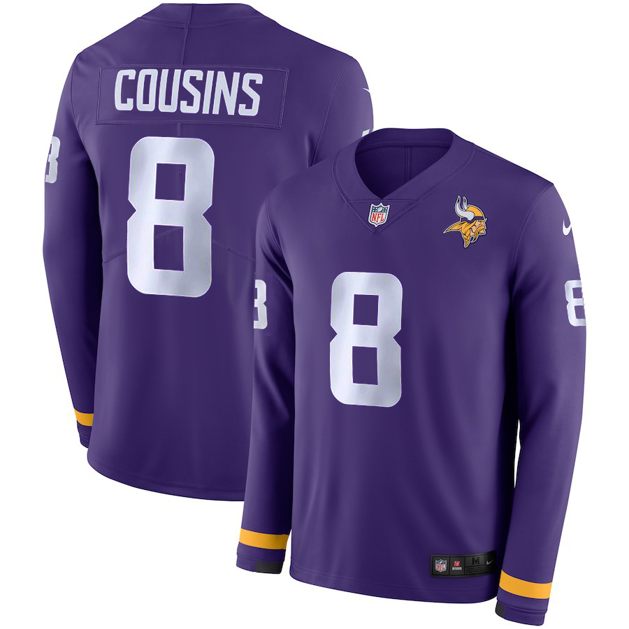 Nike Vikings 8 Kirk Cousins Purple Therma Long Sleeve Jersey