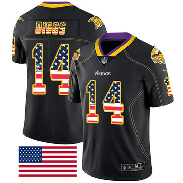 Nike Vikings #14 Stefon Diggs Black Men's Stitched NFL Limited Rush USA Flag Jersey