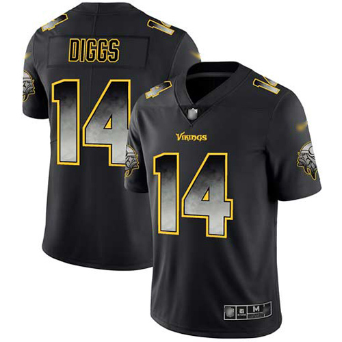 Vikings #14 Stefon Diggs Black Men's Stitched Football Vapor Untouchable Limited Smoke Fashion Jersey