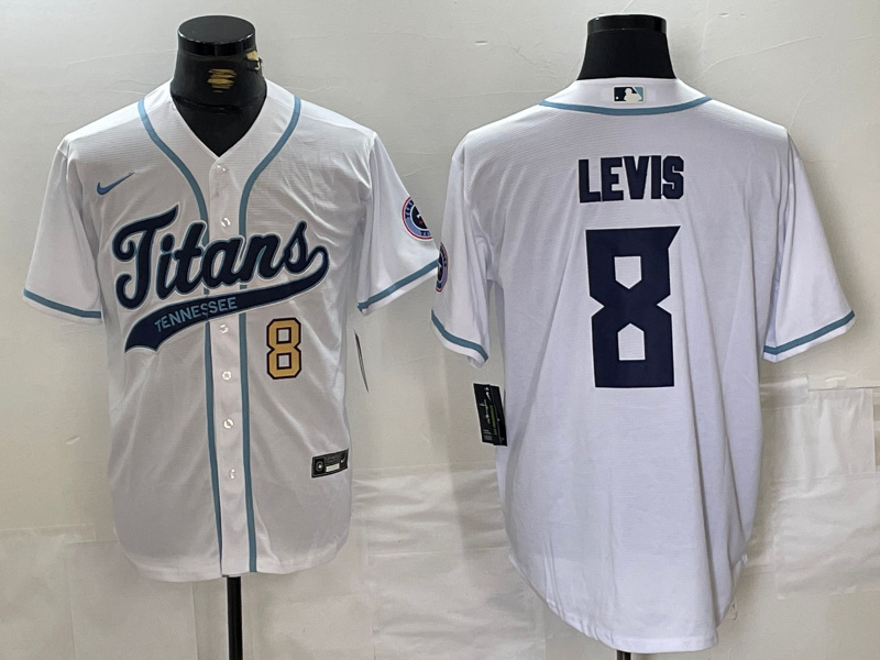 Men's Tennessee Titans #8 Will Levis White With Patch Cool Base Stitched Baseball Jersey 2