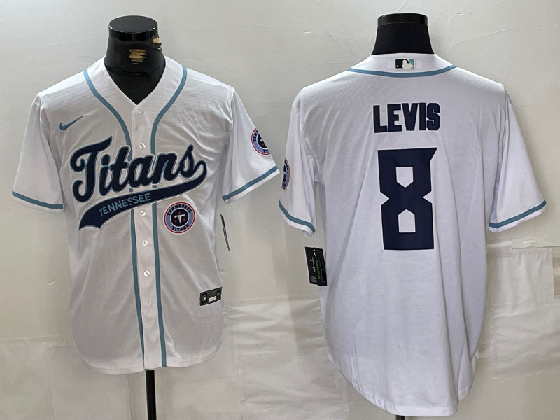 Men's Tennessee Titans #8 Will Levis White With Patch Cool Base Stitched Baseball Jersey 1