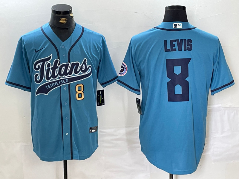 Men's Tennessee Titans #8 Will Levis Blue With Patch Cool Base Stitched Baseball Jersey 2