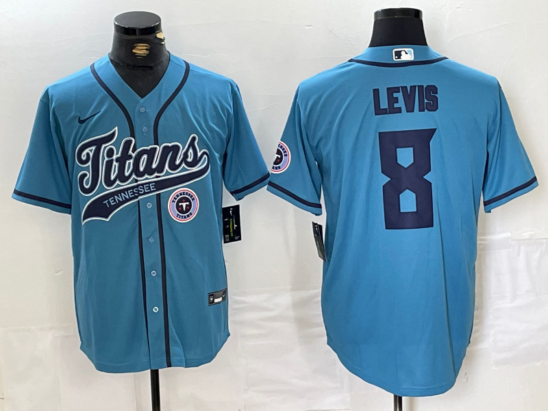 Men's Tennessee Titans #8 Will Levis Blue With Patch Cool Base Stitched Baseball Jersey 1